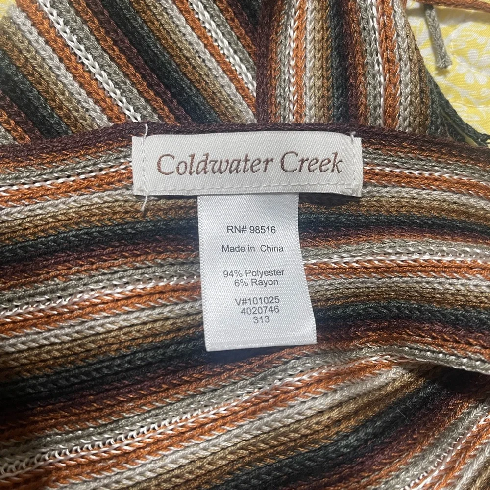 Coldwater Creek Infinity Ribbed Knit Striped Brown and Tan Scarf 64” X 10”